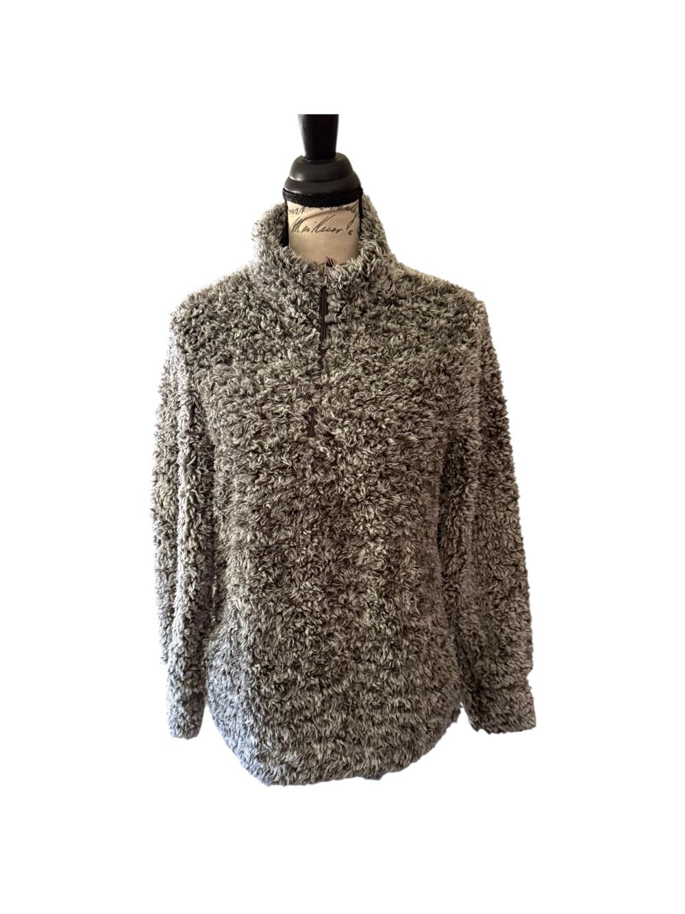 Weatherproof Vintage Gray Black Sherpa Mock Neck Pullover Size Medium